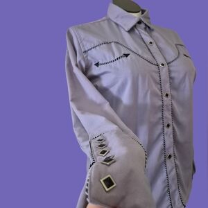 Vintage Panhandle Slim Lilac Western Shirt with Black Trim Womens Large